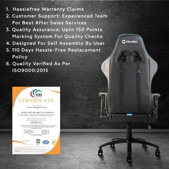 CELLBELL Transformer Lite Gaming Chair | 1D Armrest | Tilt Mechanism | 3-Year Warranty (Black)