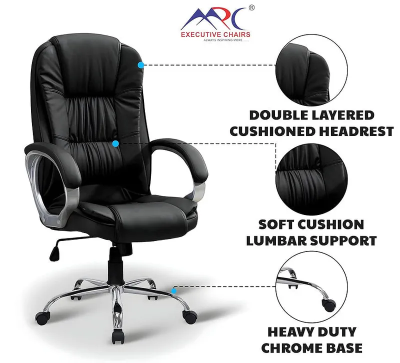 MRC M061 Ergonomic High Back Premium Leatherette Chair | Chrome Base | 3-Year Warranty | Pre-Assembled (Brown)