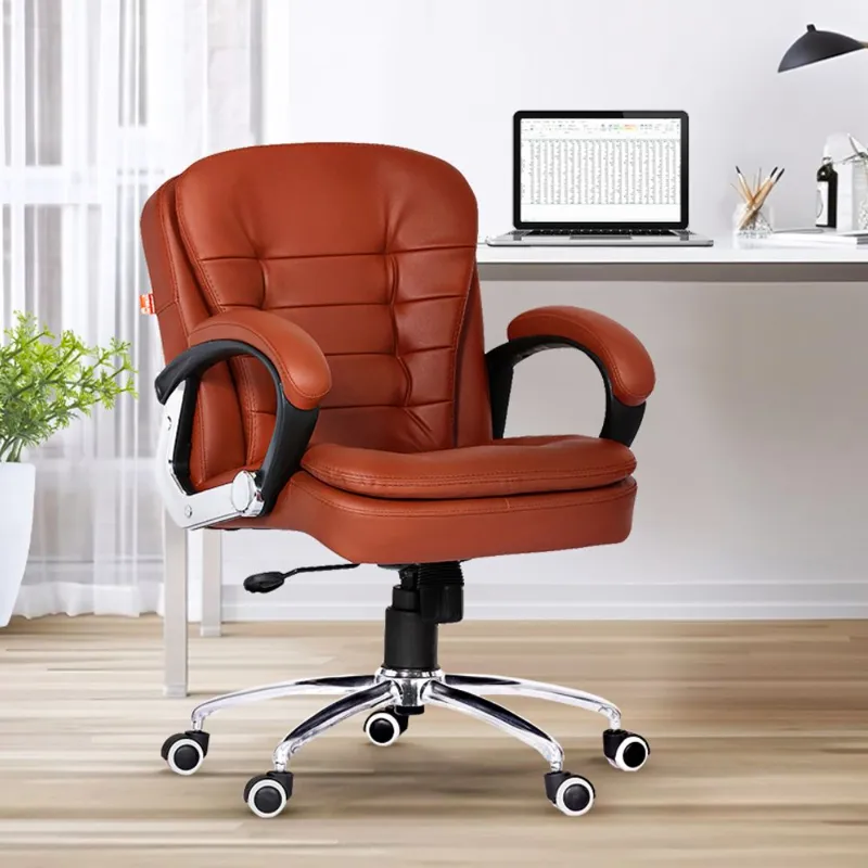 Da URBAN Milford Mid Back Executive Chair | Leatherette | Metal Base | Height Adjustable (Brown)