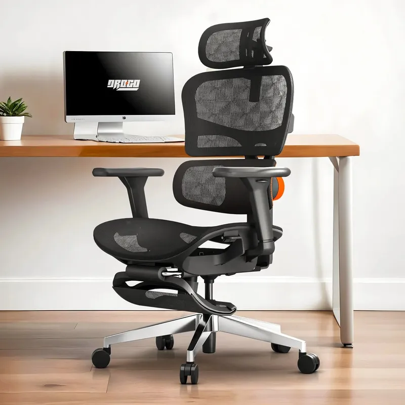 DROGO Premium Ergonomic Office Chair | Adjustable Lumbar, Headrest, Flip-up Arms | Recline | Mesh (Grey)