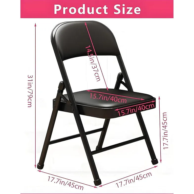 MRC Metal Folding Chair with Super Soft Cushion Seat Upholstered Leatherette for Space-Saving Design for Home, Office, and Dorm Rooms Kitchen, Work, Sturdy, Garden, Balcony, Restaurant Chair - Black