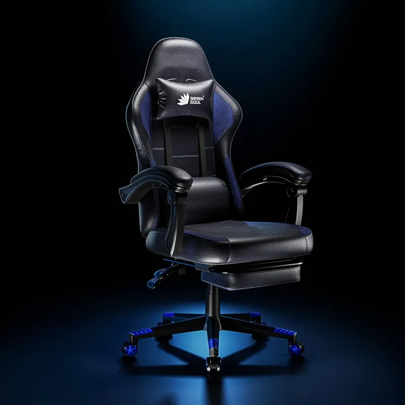Green Soul Blade Ergonomic Gaming Chair | Leatherette | Multi-Functional Computer Chair | Integrated Massager | ErgoSync Armrest | Retractable Footrest | 1 Year Warranty (Black)
