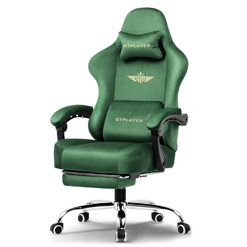 GTPLAYER Cloud Gaming Chair with Lumbar Cushion, Footrest, Linked Armrests & Adjustable Headrest (Black)