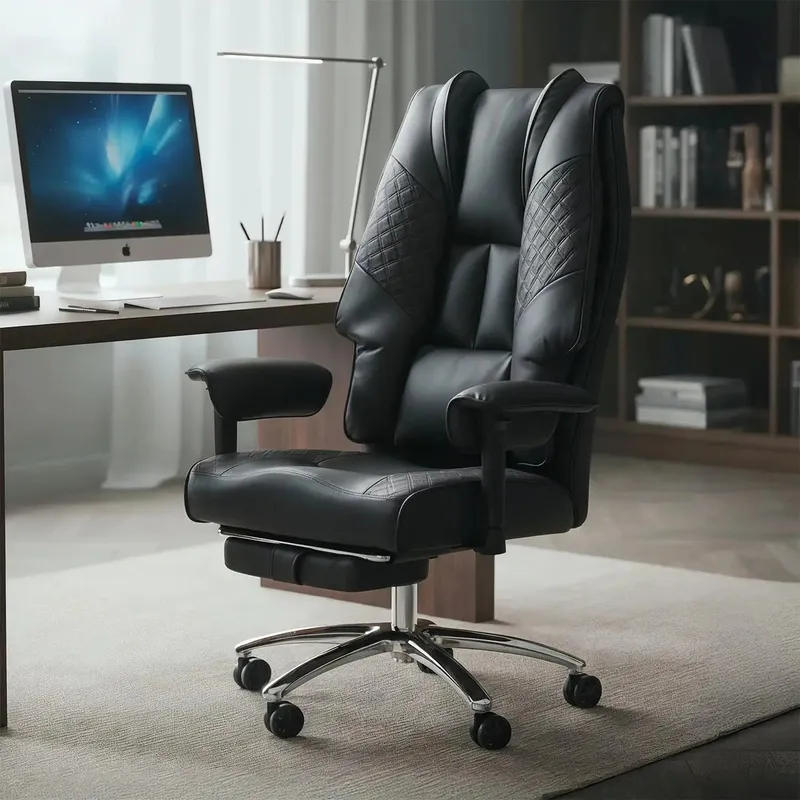 DROGO Leather Monarch Pro Ergonomic Office Chair for Work from Home 400LBS,Computer Chair for Study with High Back,Cushion Seat,Armrest,Head&Lumbar Support,Gaming Chair with Footrest & Recline (Black)