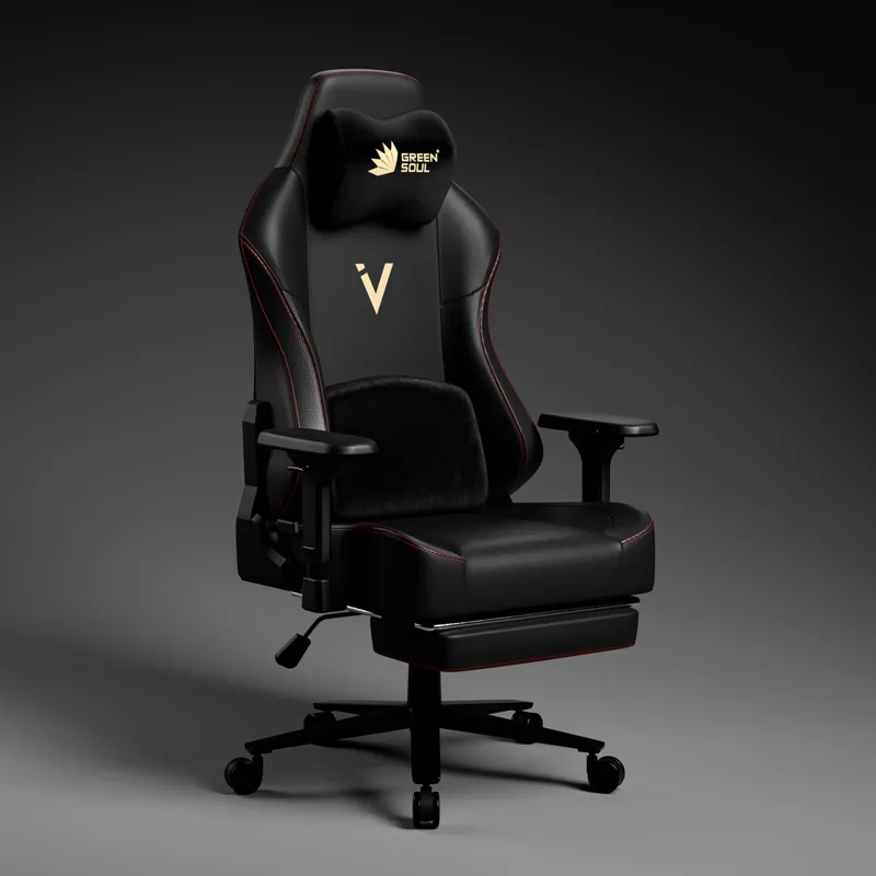 Green Soul Vision Pro V2 | Ergonomic Gaming Chair | Premium Leatherette | Memory Foam Magnetic Neck & Lumbar Pillow | Integrated Leg rest | 4D Armrests & Flat Wheelbase | (Black) Installation Provided