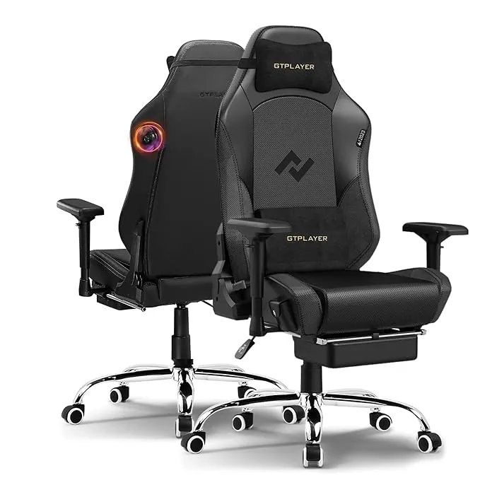 GTPLAYER Big and Tall Gaming Chair | PU Leather | Footrest | Pocket Spring Lumbar | Fixed Armrests