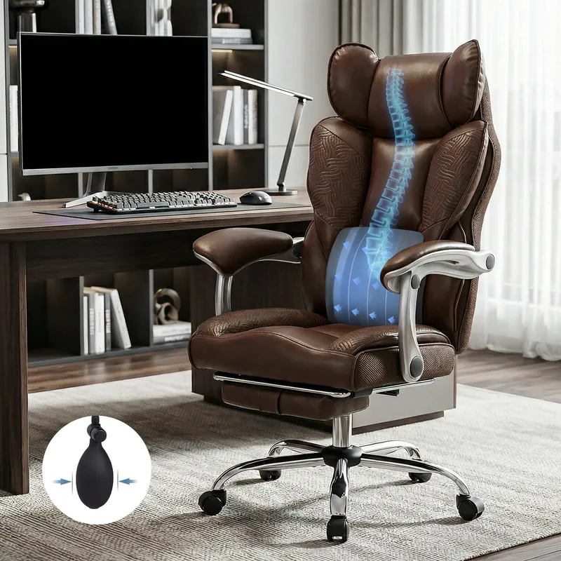 DROGO Emperium Office Chair for Work from Home 400LBS | Ergonomic Executive Boss Chair with PU Leather,High Back, Spacious Cushion Seat & Pumping Lumbar Support | Premium Metal Base & Footrest (Black)