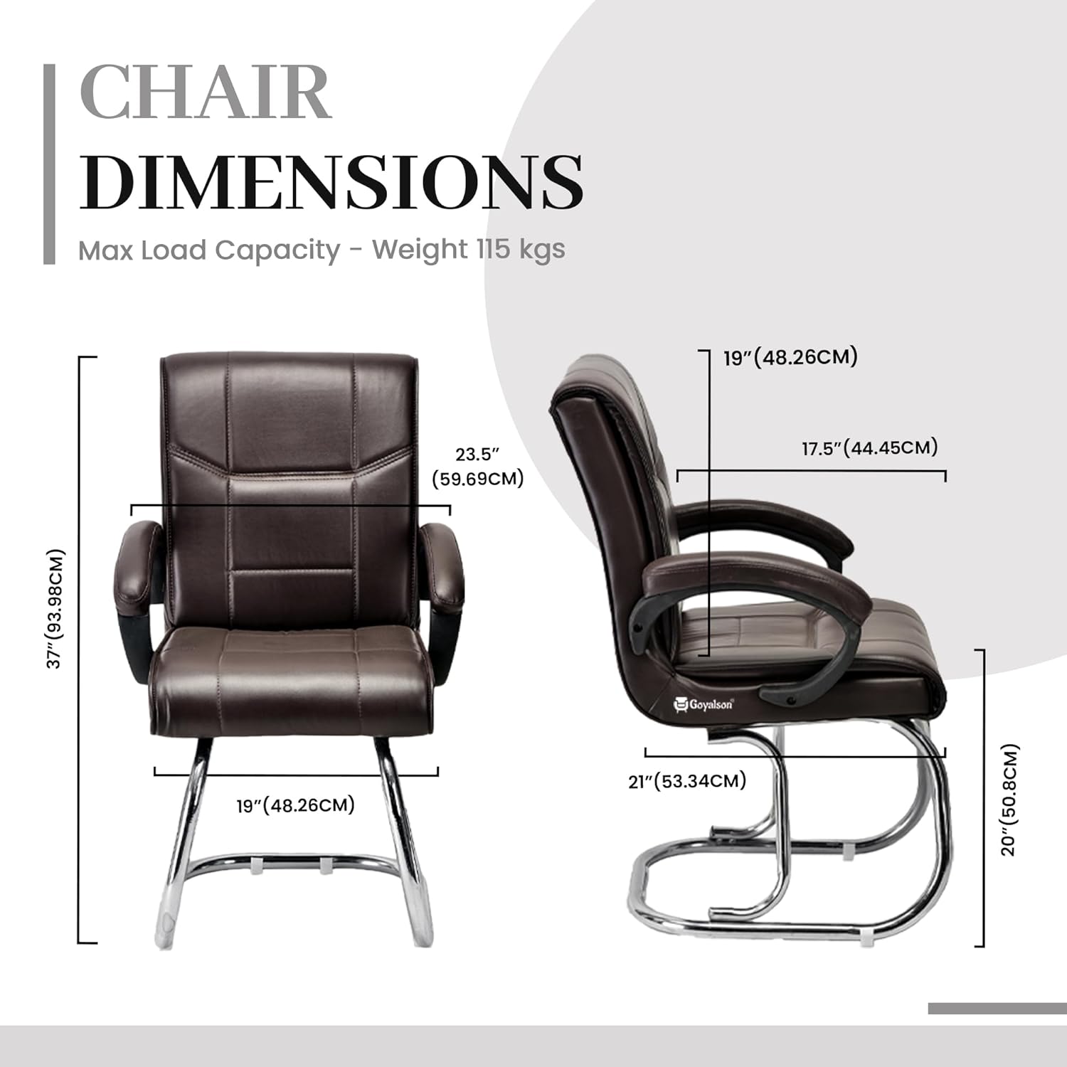Goyal Steel & Furniture Executive Visitor Chair | Metal Frame | Cushioned Seat & Back | Leatherette (Coffee)