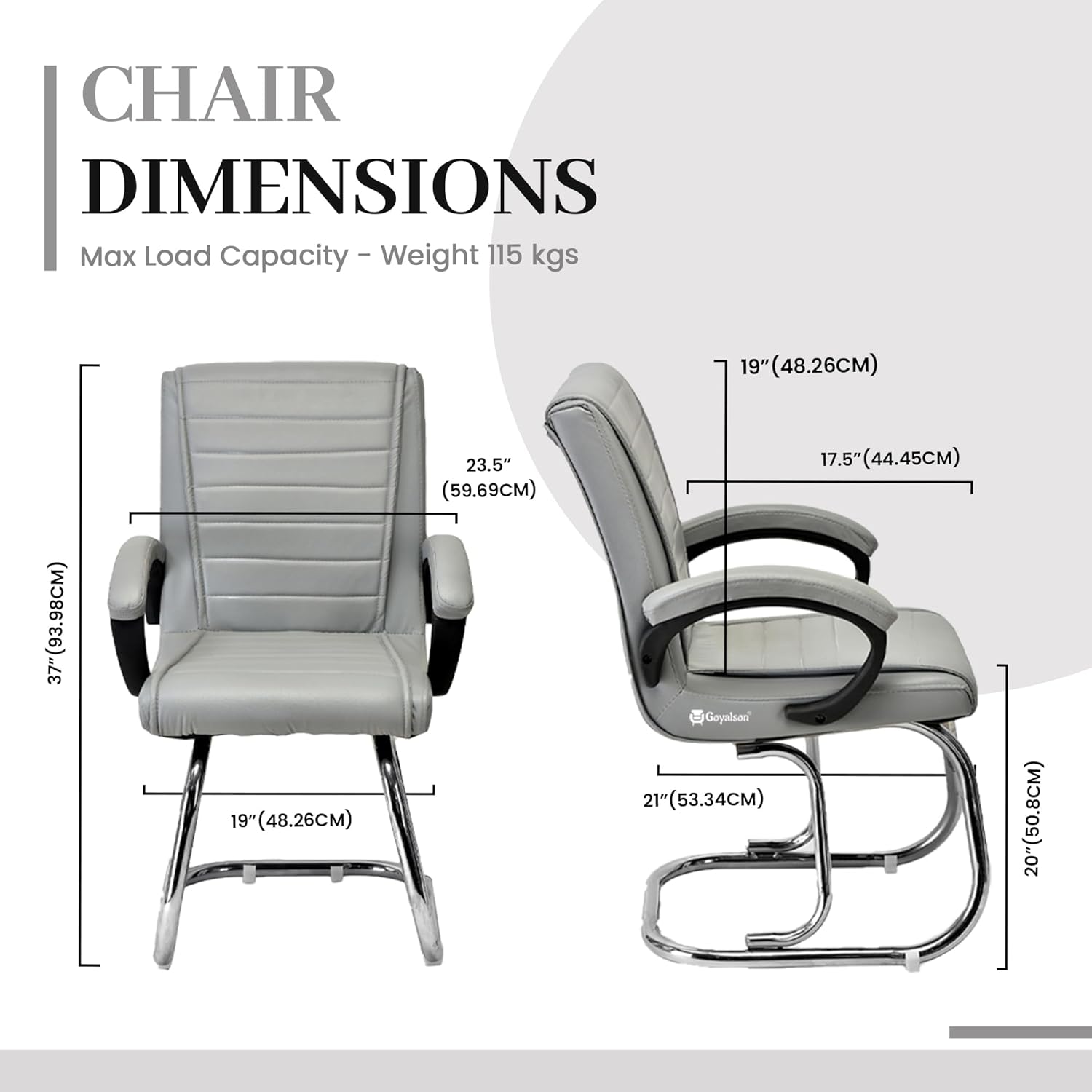 GOYALSON Home Exclusive Visitor Study Reception Chair with Arm Rest and Heavy Frame (Grey)