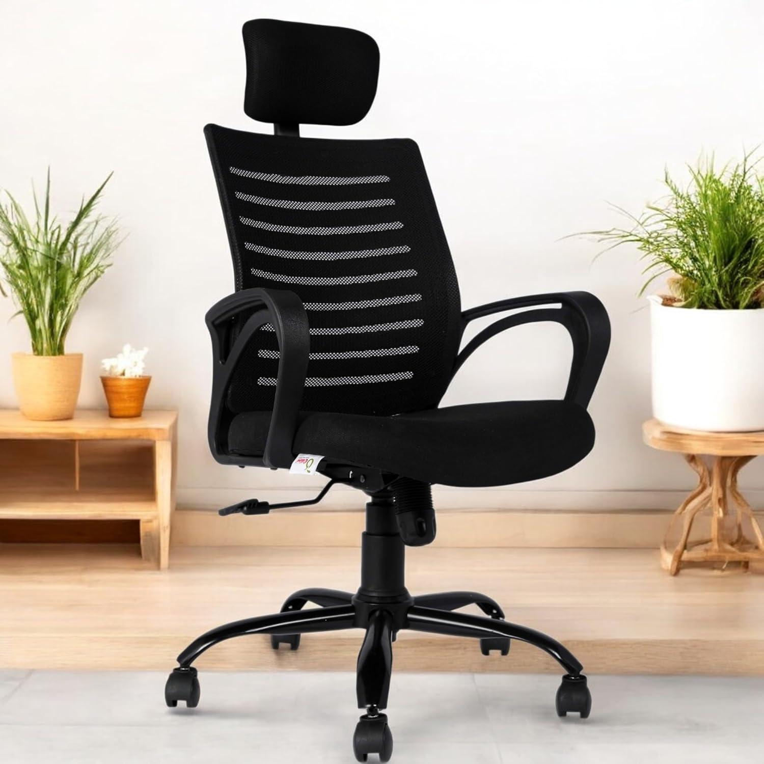 Star OC10 Ergonomic High Back Office Chair for Work | Mesh Computer Chair for Work from Home | Adjustable Height | Revolving Executive Chair with Metal Base for Office (Black, High Back)
