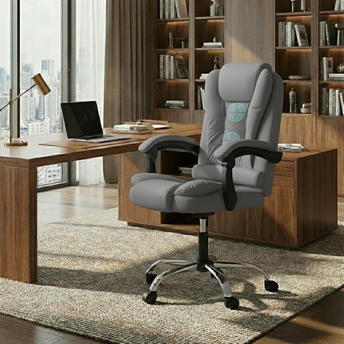 Casa Copenhagen Italia Premium Leatherette Office Chair with 2-Point Massager & Footrest (Grey)